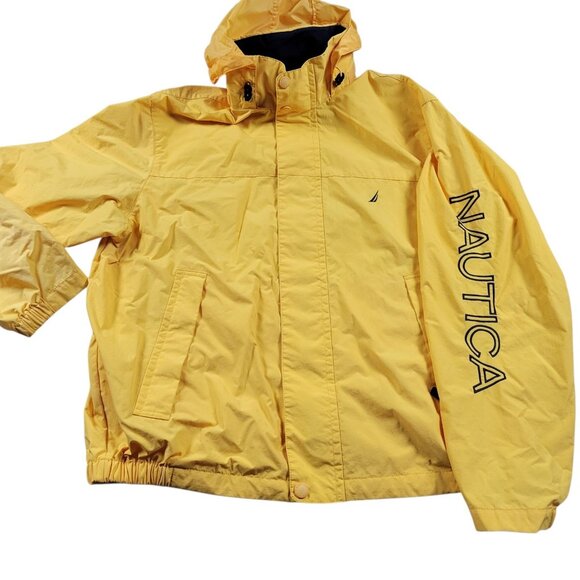 Nautica Jacket Mens Large Yellow Lightweight Hooded Sailing Windbreaker Spellout - Picture 1 of 9